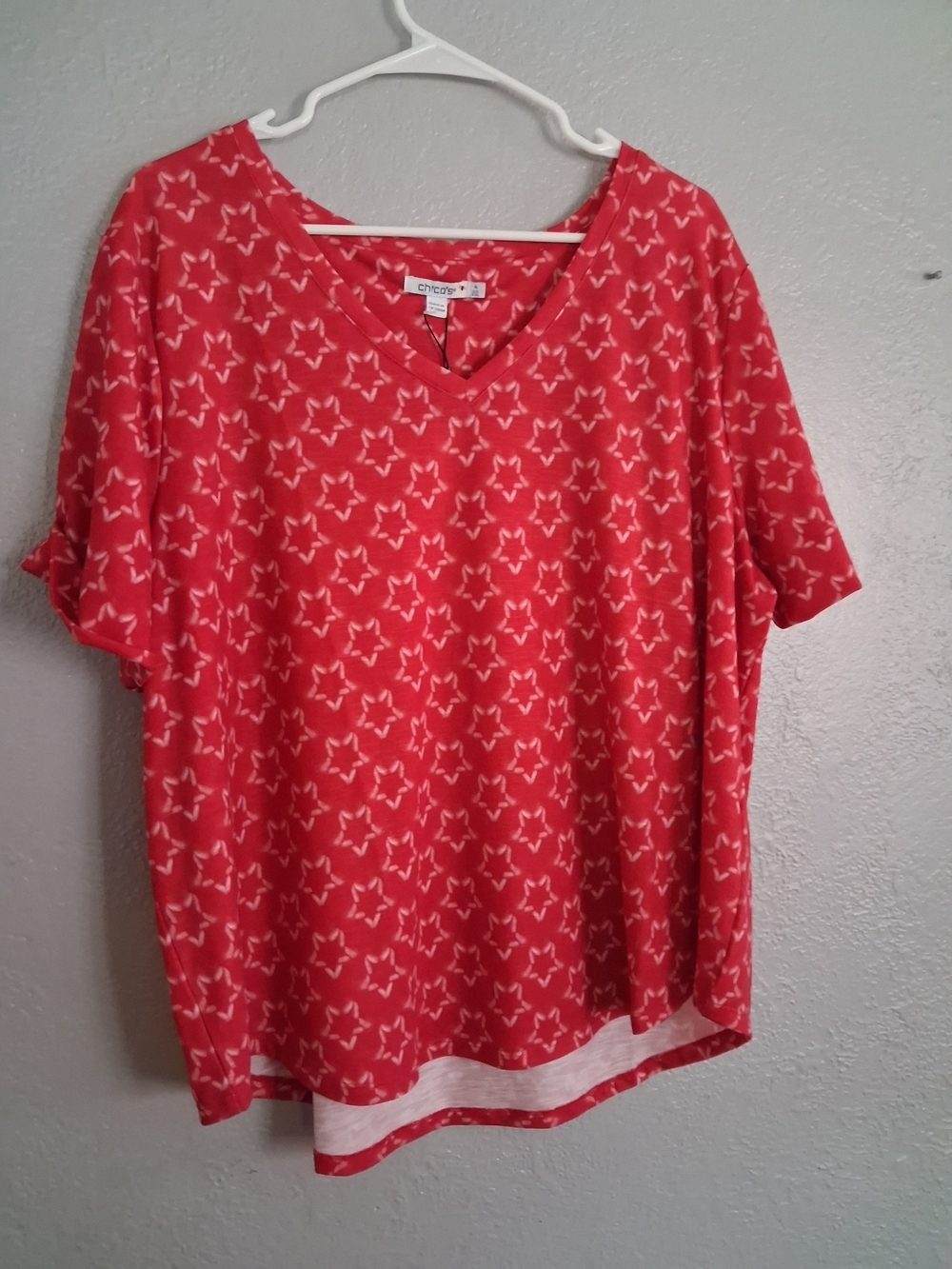 Chico's NWT Zenergy Shibori Star V Neck Ss Top Madeira Red 4 XXL